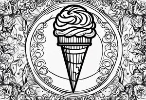 sketch chocolate chip ice cream cone with one red heart tattoo idea