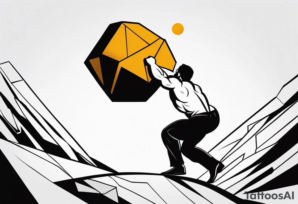 Sisyphus struggling pushing the rock up using geometric shapes tattoo idea Sisyphus struggling pushing the rock up using geometric shapes tattoo idea