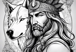 greek god zeus, full sleeve, attractive female face with wolf headress, chemical formula for protein, wolf, full body zeus tattoo idea