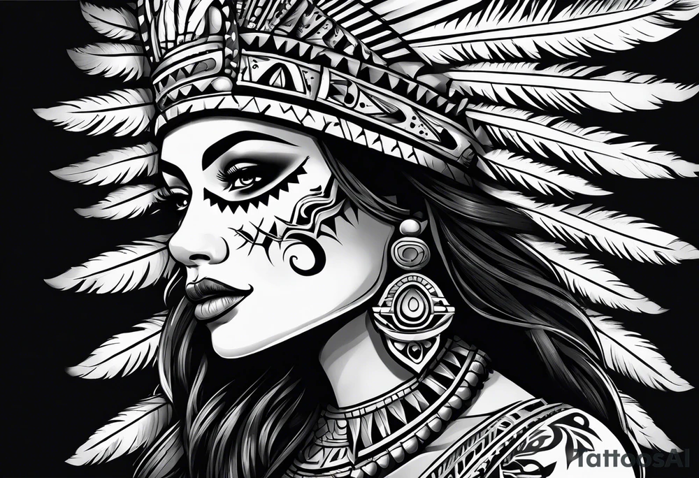 Aztec princess side profile day of the dead tattoo idea
