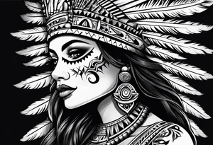 Aztec princess side profile day of the dead tattoo idea