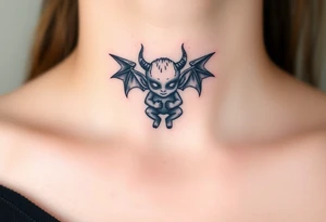 Misfit tiny goblin with wings and horns tattoo idea