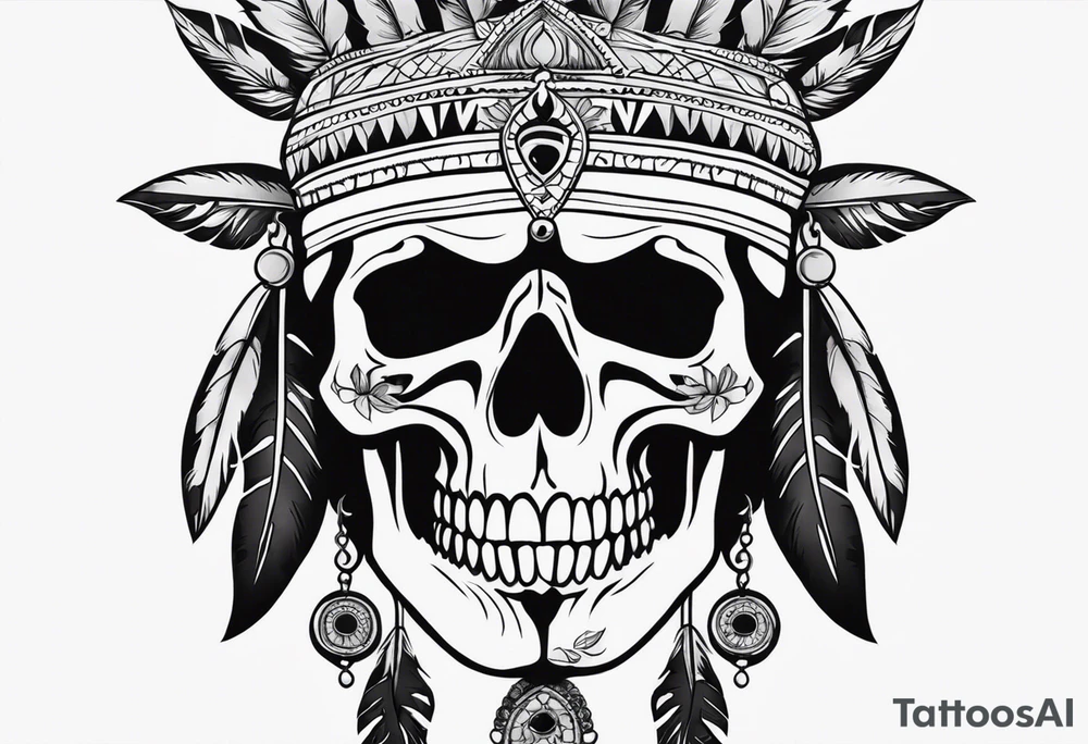 an indian with a skull instead of a face tattoo idea