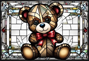 Teddy bear with gift box stained glass tattoo idea