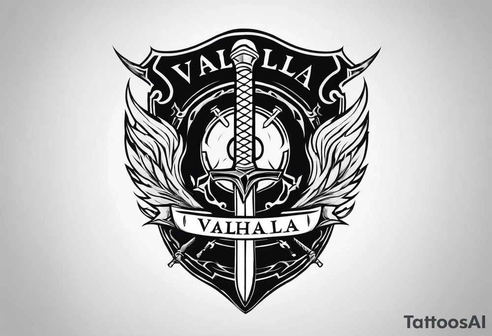 Valhalla round shield fire sword tattoo idea