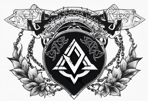 Valhalla sword round 
shield axe barbed wire chains dark cloud lightning valknut tattoo idea