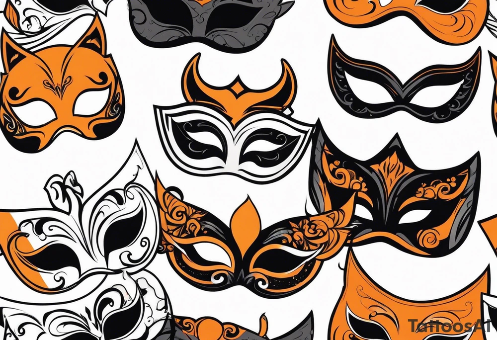 Unhappy Masquerade mask that is orange and black  with smoke tattoo idea