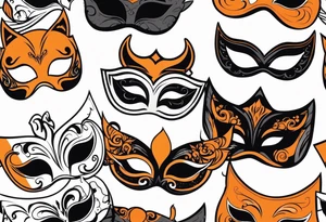 Unhappy Masquerade mask that is orange and black  with smoke tattoo idea