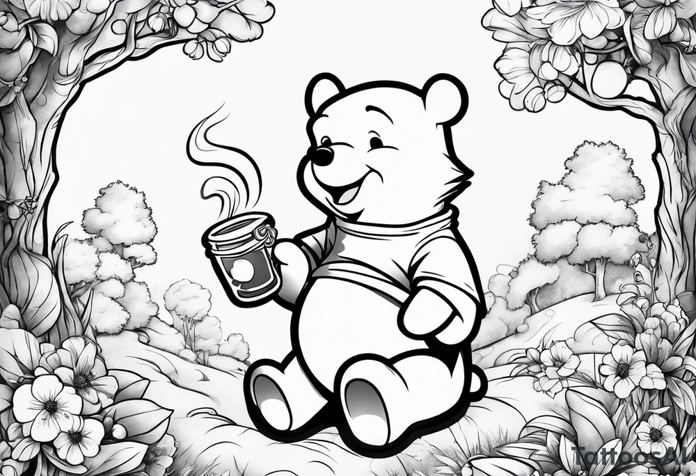 Winnie Pooh smoking joint and eating honey tattoo idea