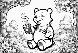Winnie Pooh smoking joint and eating honey tattoo idea