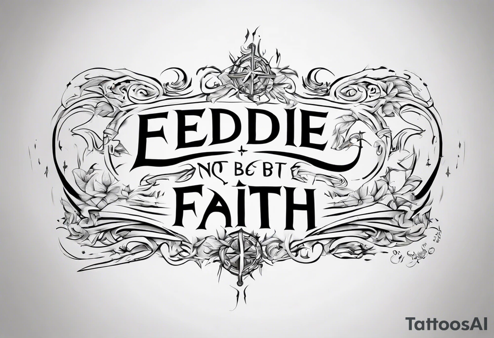 Horizontal inner bicep tattoo. “walk by faith, not by sight” stairwell wrapping around the quote. This design captures the essence of the journey guided by faith. tattoo idea