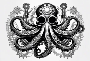 An octopus designed with steampunk elements like gears, bolts, and steam pipes integrated into its body. This merges the natural and mechanical in a visually intriguing way. tattoo idea