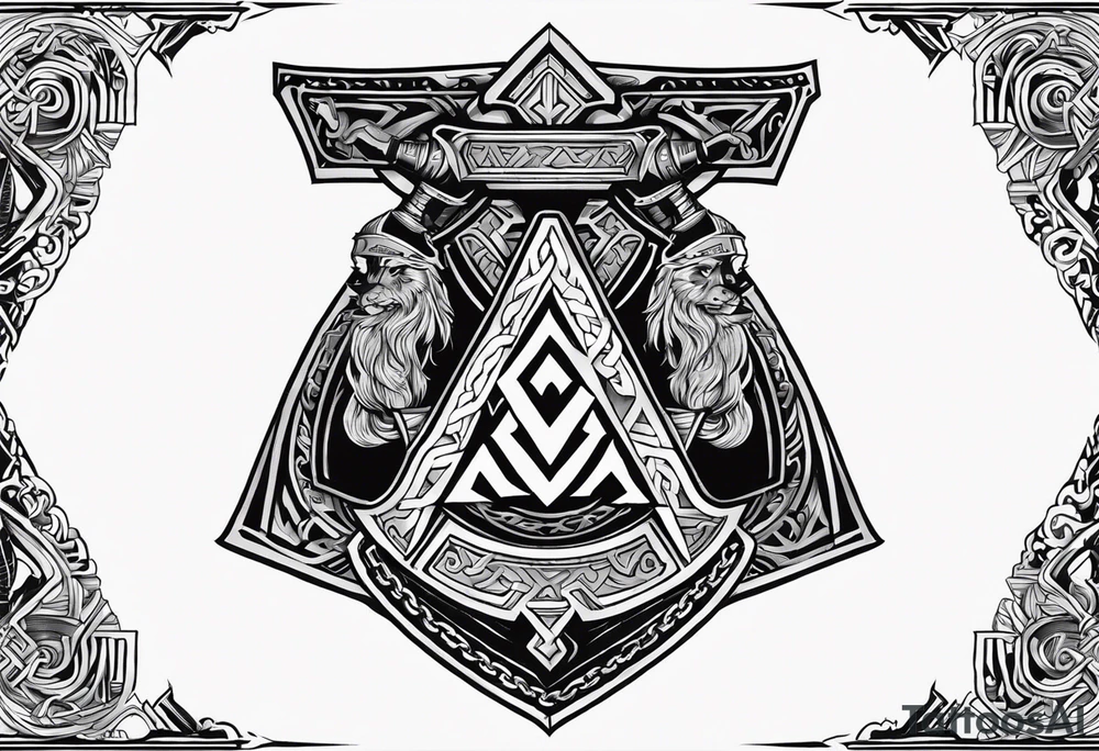 Valhalla shield sword axe Valknut chains tattoo idea
