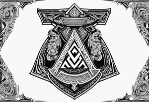 Valhalla shield sword axe Valknut chains tattoo idea
