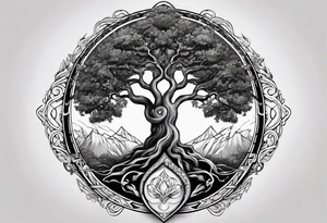 Yggdrasil with 9 realm illustrated tattoo idea