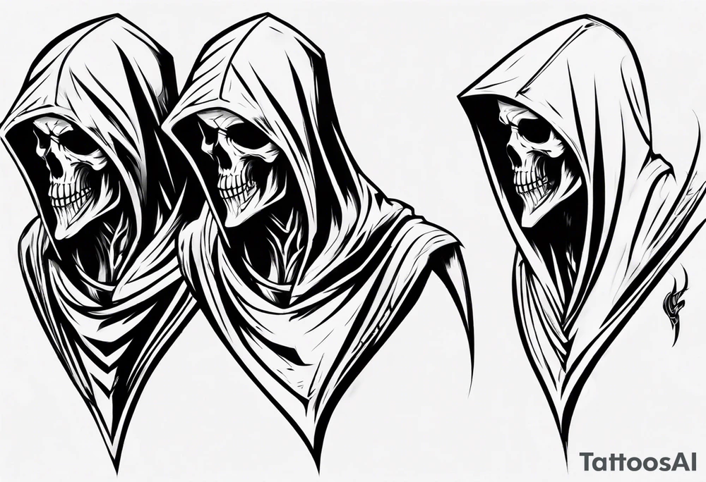 side view, hooded reaper upper body, no skull tattoo idea