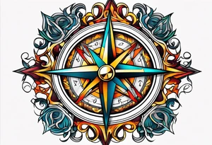 North compass and flames tattoo idea