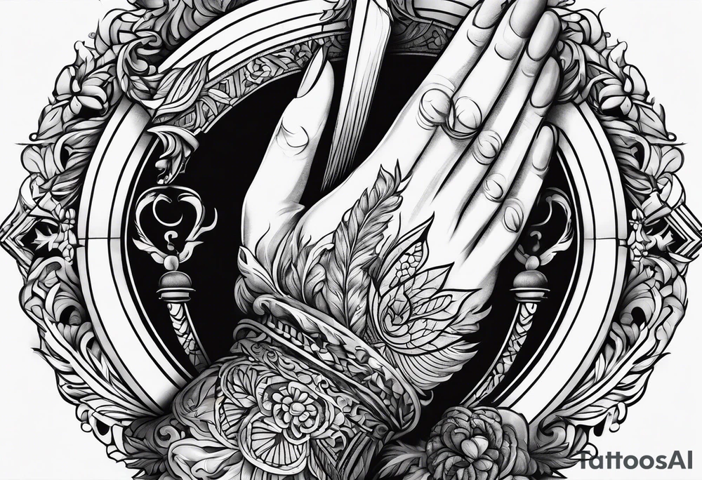 A quill drawing praying hands tattoo idea