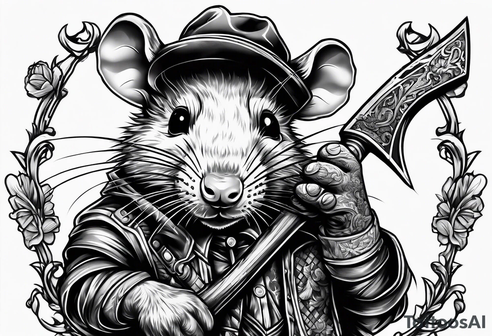 Rat holding a battle ax tattoo idea