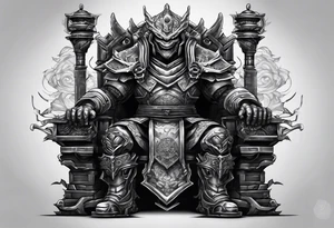 Angry robot demon ninja sitting on his throne tattoo idea