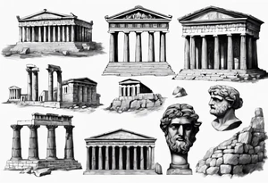 greek ancient buildings realism tattoo idea