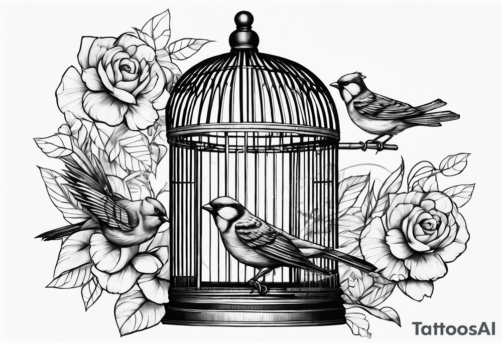 Empty bird cage tattoo idea