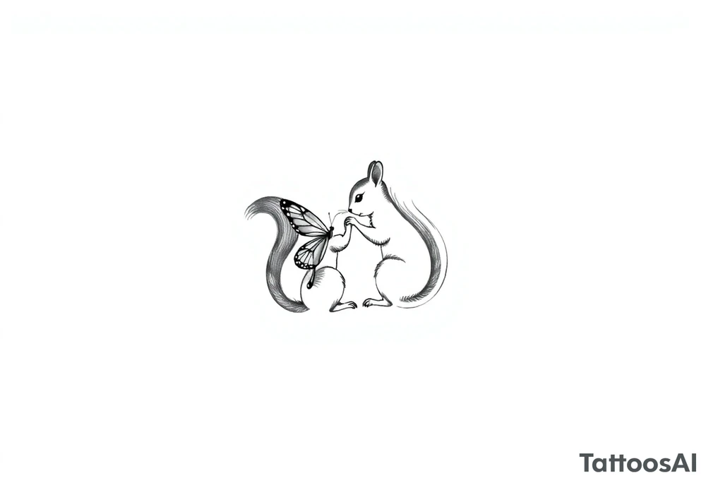 Squirrel kissing butterfly tattoo idea