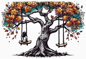 little girl swinging under a tree of life tattoo idea
