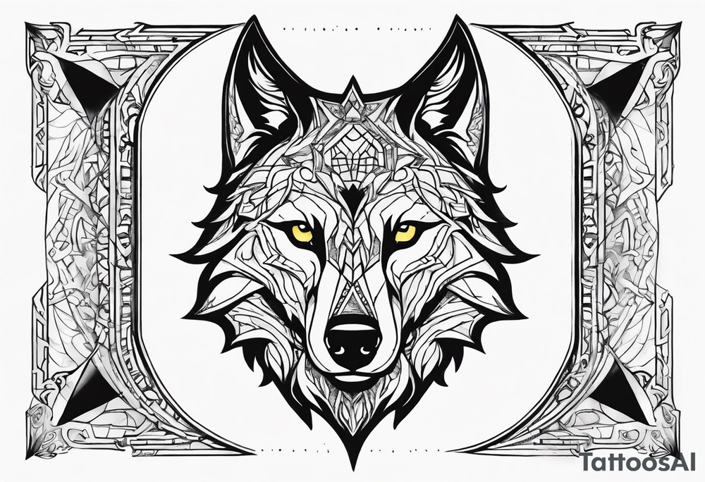 a wolf revealing its skull inspired by elden ring in sigil style tattoo idea
