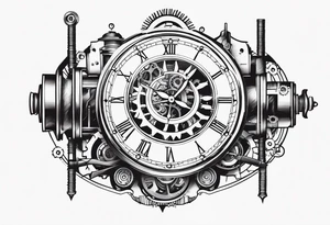 steampunk clock and machine parts tattoo idea