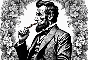 Abraham Lincoln smoking a cigar  in a flowered suit jacket doing karate poses tattoo idea