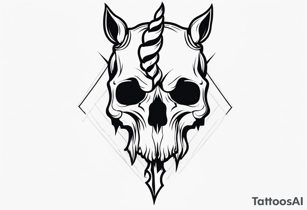 Unicorn skull – A dark twist with a skull and horn. tattoo idea