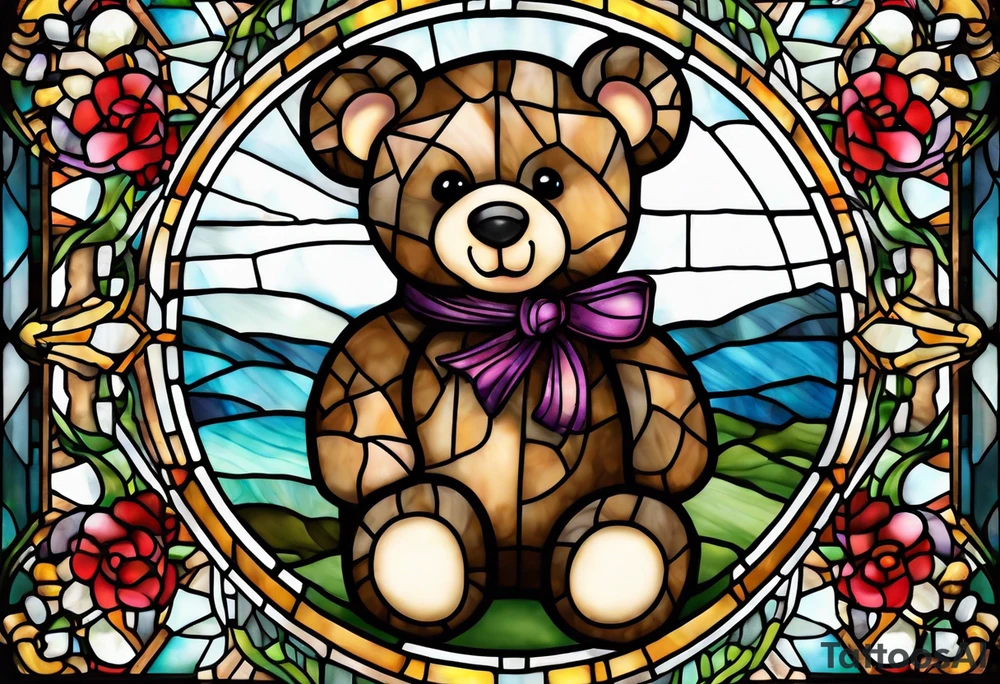 Teddy bear stained glass tattoo idea
