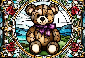 Teddy bear stained glass tattoo idea