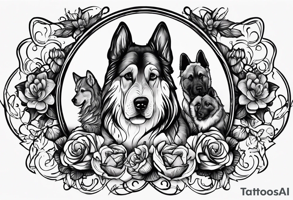 forearm tattoo lettering K9 theme name of all my dogs Tasha Katie Kiera Zeke Pixie Bud Bear tattoo idea