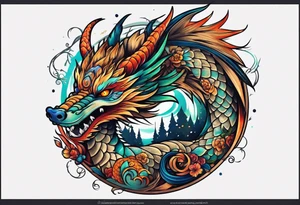 Dragon and raccoon spiral on shoulder tattoo idea