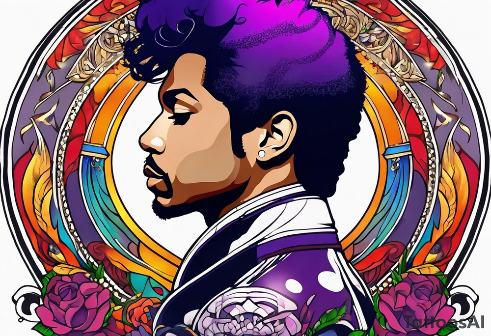 Tattoo honoring the musician Prince that also incorporates Pride colors. tattoo idea