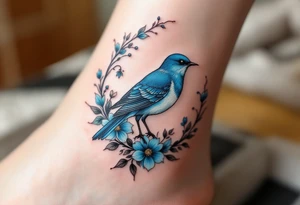 Blue bird in a floral frame tattoo idea