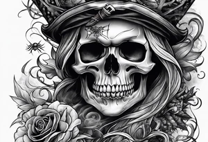 arm full sleeve skulls smokes and spiders tattoo idea