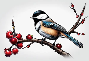 Chickadee on cherry branch tattoo idea