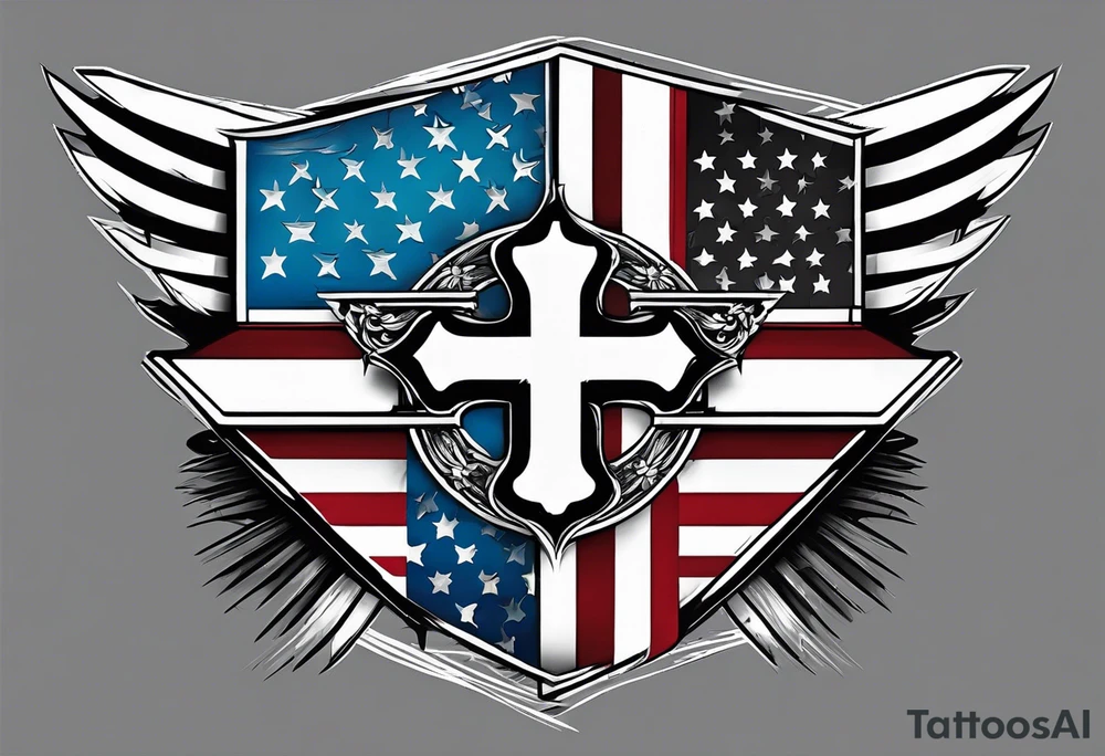 Cross with American flag tattoo idea