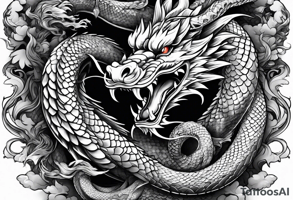 dragon fighting with snake tattoo idea