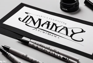 Надпись красивым шрифтом «INAYA» эстетично, тонко  с рыбой tattoo idea