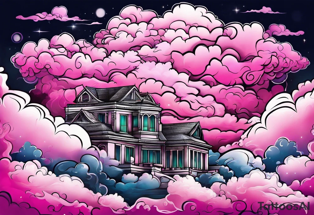 pink fluffy clouds tattoo idea