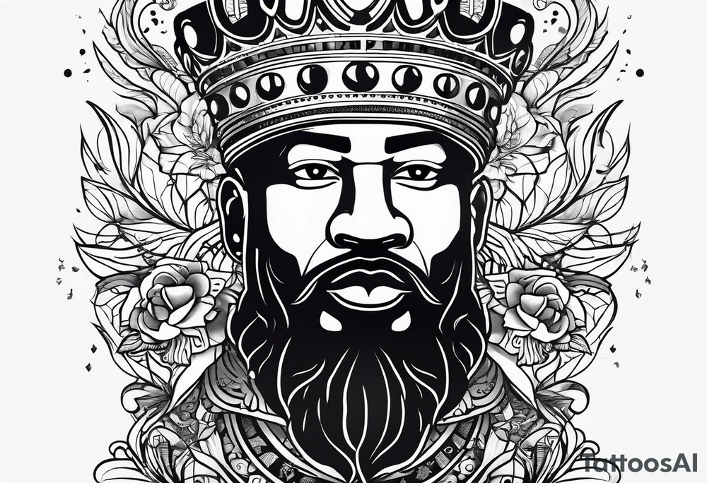 A black king surrounded by music tattoo idea