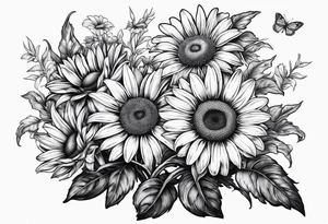 Daisy bouquet with stems and with a sunflower tattoo idea