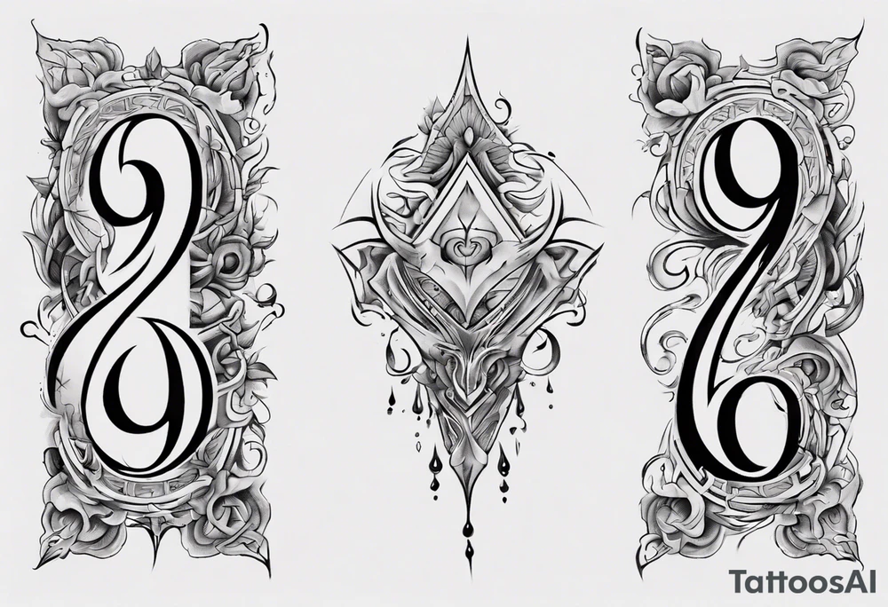 number 9 right side up and upside down connected tattoo black and grey on inside forearm 9:16 aspect ratio tattoo idea