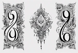 number 9 right side up and upside down connected tattoo black and grey on inside forearm 9:16 aspect ratio tattoo idea
