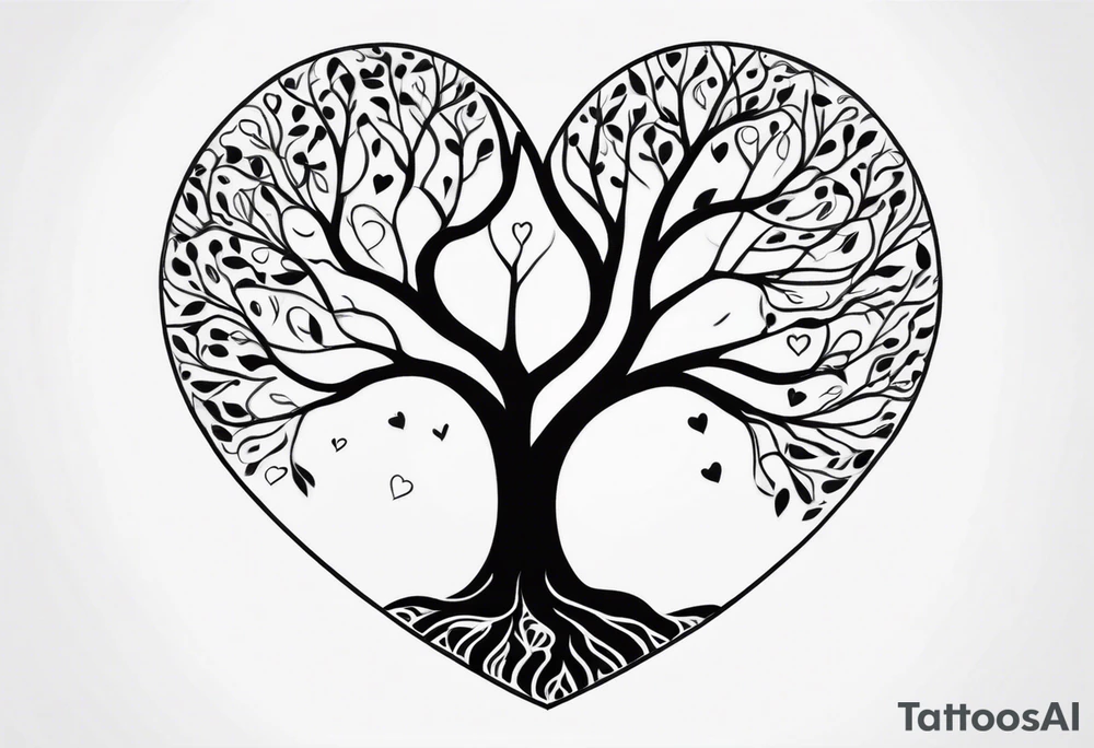 a heart shape with the following inside: brain, plane, family, and tree roots tattoo idea