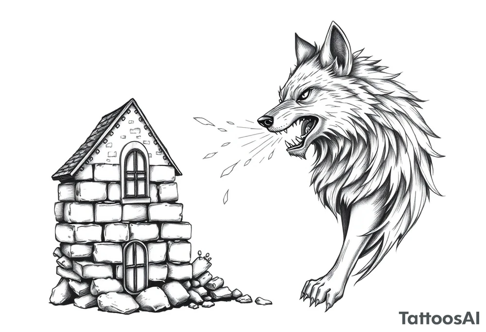 Big bad wolf huffing puffing and blowing a brick house down tattoo idea Big bad wolf huffing puffing and blowing a brick house down tattoo idea